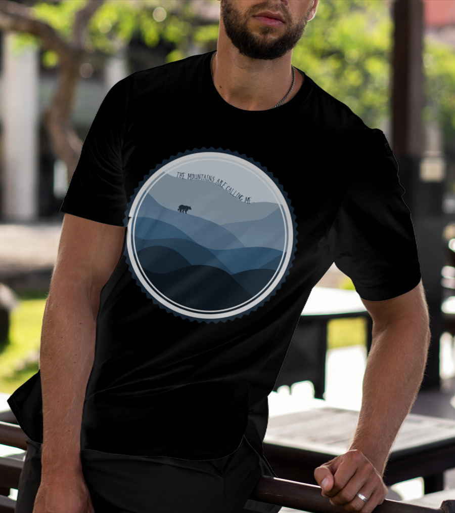 The Mountains Are Calling Me Round Bear Silhouette Overlapping Blue Ridges T-Shirt