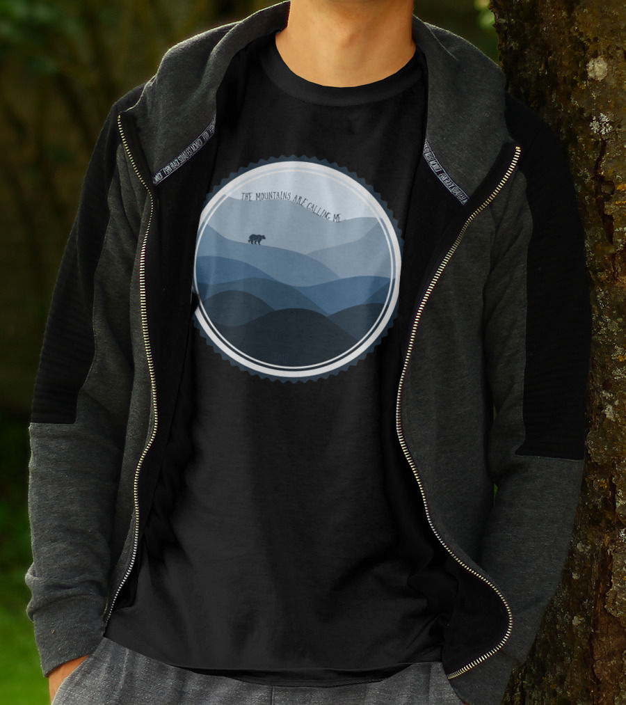 The Mountains Are Calling Me Round Bear Silhouette Overlapping Blue Ridges T-Shirt