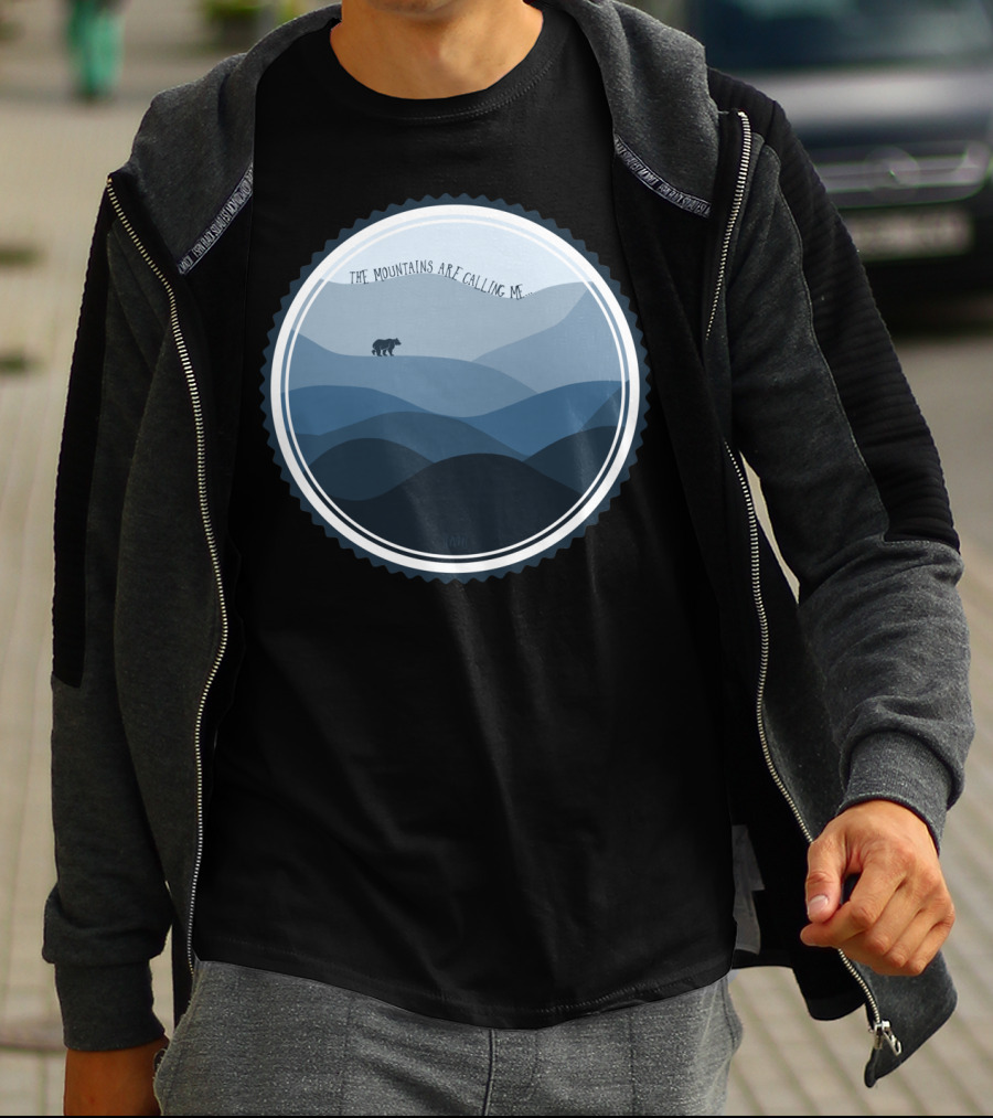 The Mountains Are Calling Me Round Bear Silhouette Overlapping Blue Ridges T-Shirt