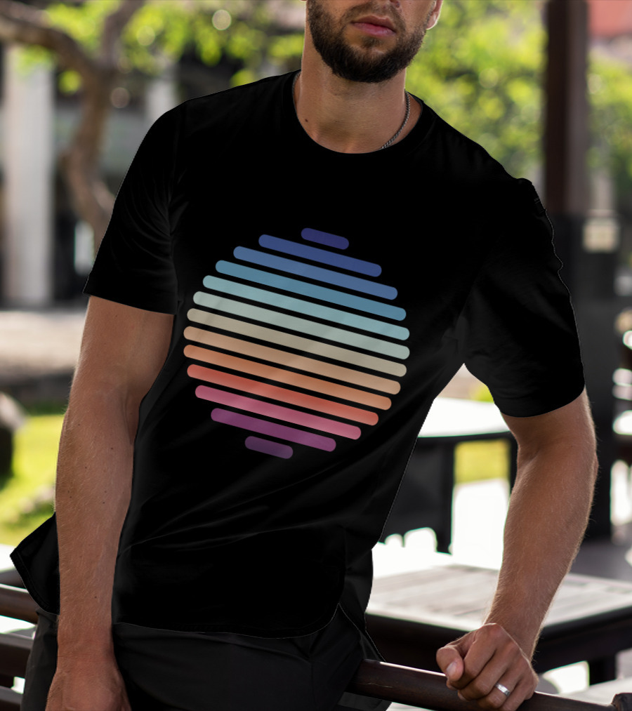 Mountain Vibrations Retro Color Gradient Line Sphere T-Shirt