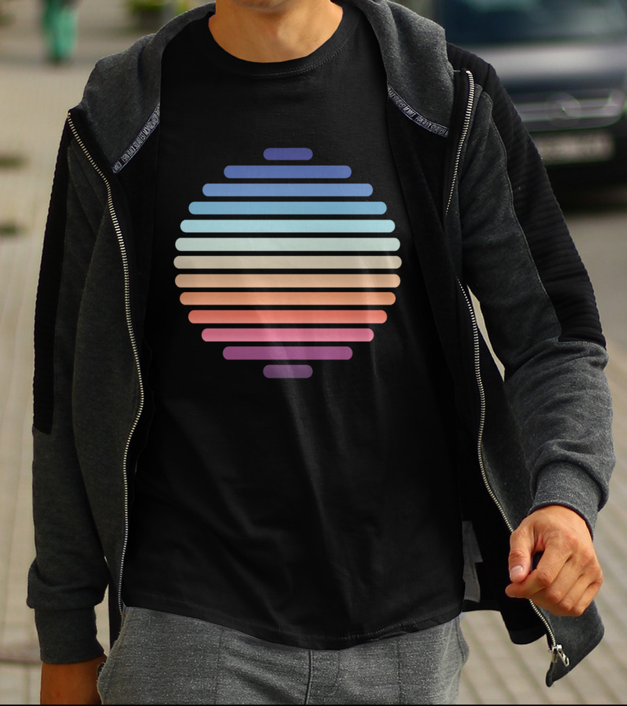 Mountain Vibrations Retro Color Gradient Line Sphere T-Shirt