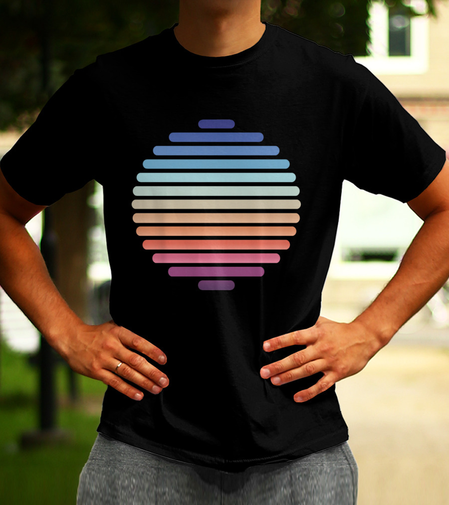 Mountain Vibrations Retro Color Gradient Line Sphere T-Shirt