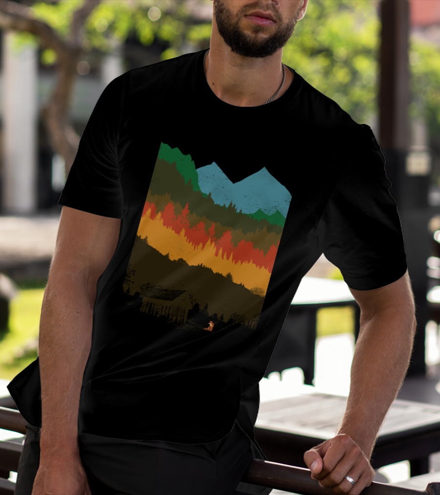 Scenic Mountain Forest Layers Camping In 'Hunting Season' Vista T-Shirt