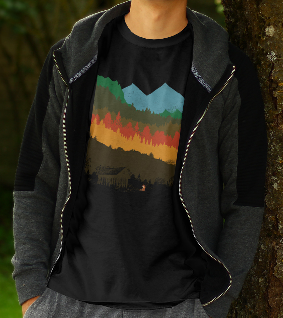 Scenic Mountain Forest Layers Camping In 'Hunting Season' Vista T-Shirt