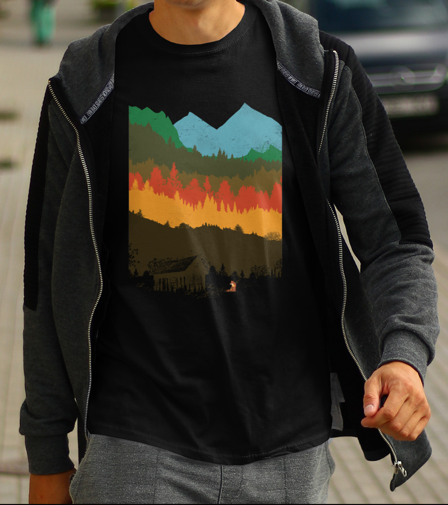 Scenic Mountain Forest Layers Camping In 'Hunting Season' Vista T-Shirt