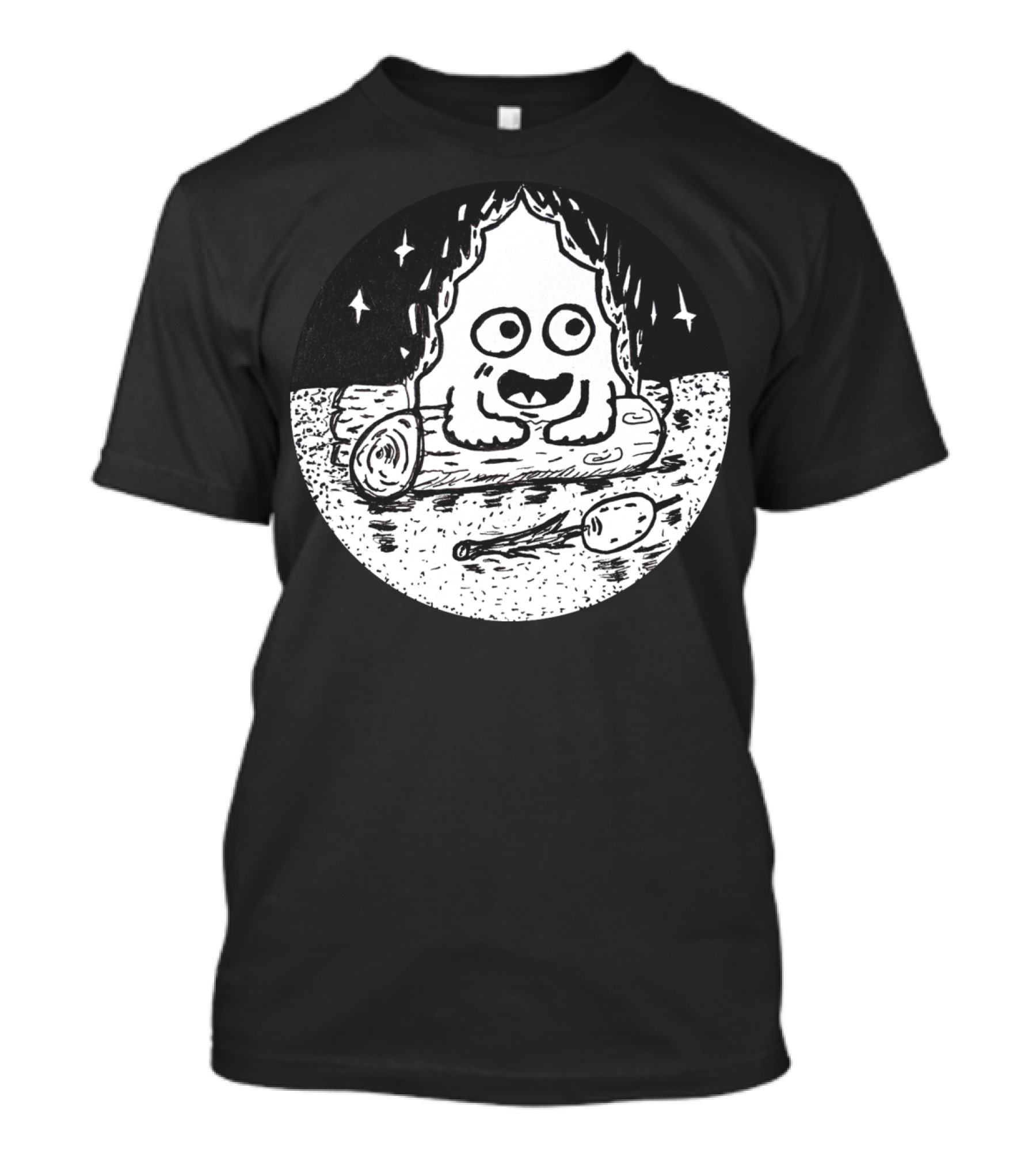 Campfire Carl Cartoon Style Ghost By The Fire With Stars And Spoon T-Shirt