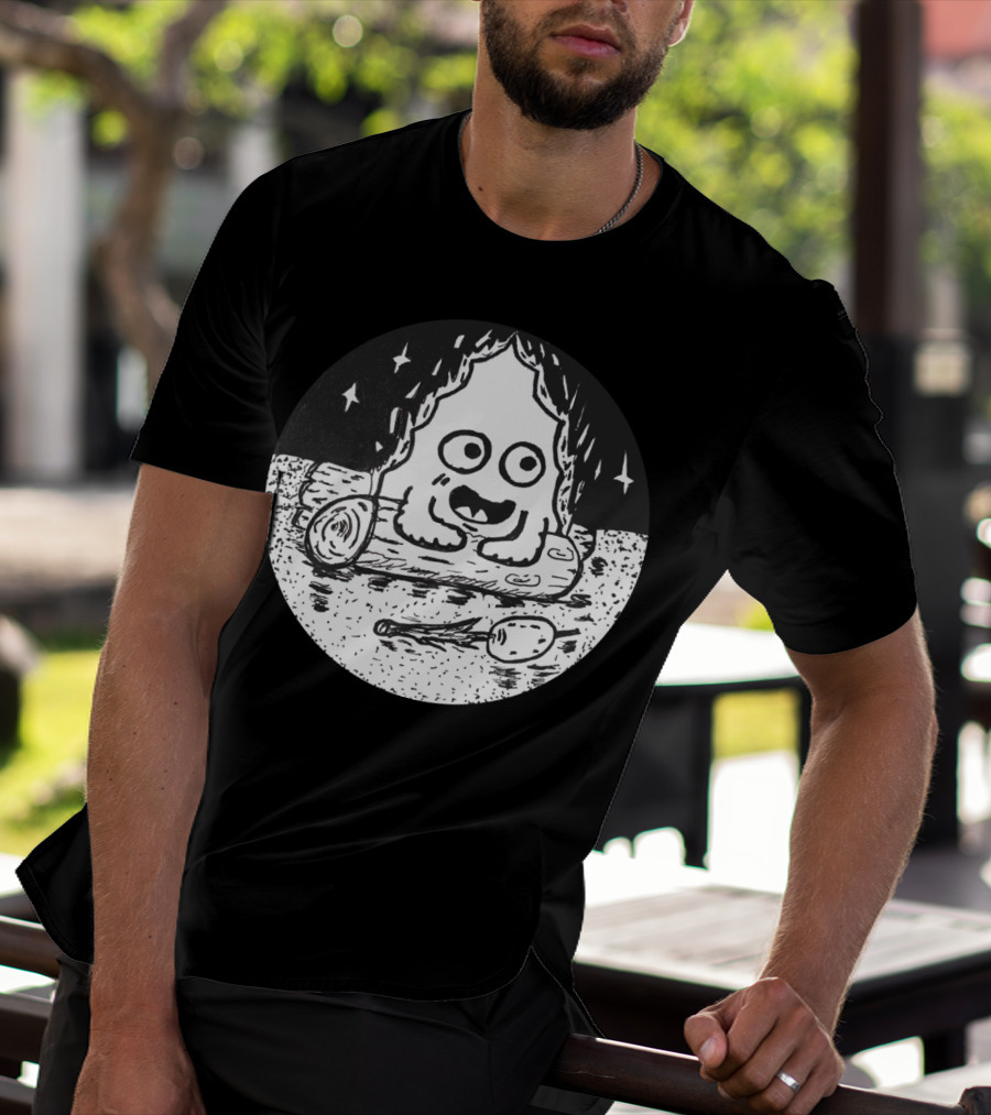 Campfire Carl Cartoon Style Ghost By The Fire With Stars And Spoon T-Shirt