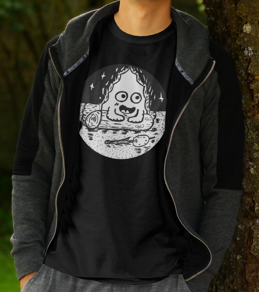 Campfire Carl Cartoon Style Ghost By The Fire With Stars And Spoon T-Shirt