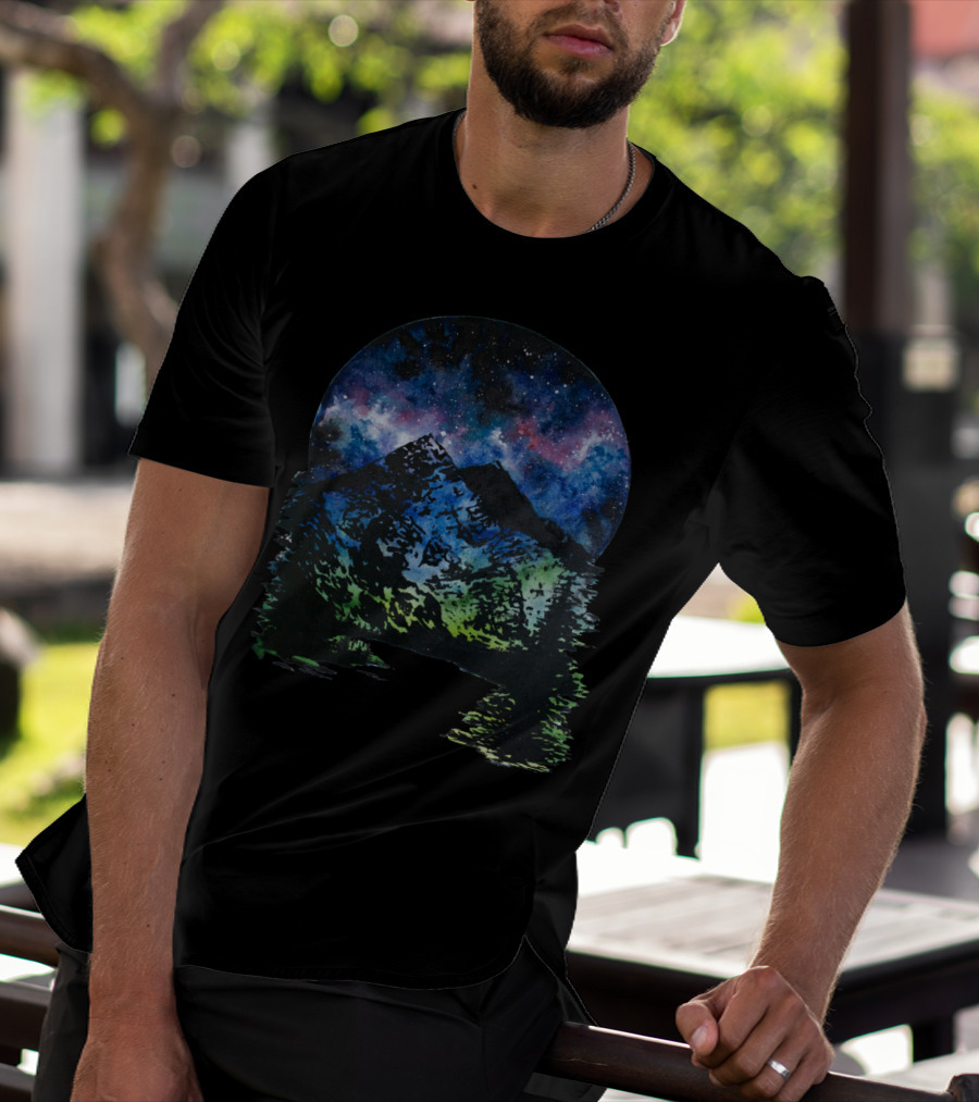 Space Mountain Night Sky And Aurora Over Mountain T-Shirt