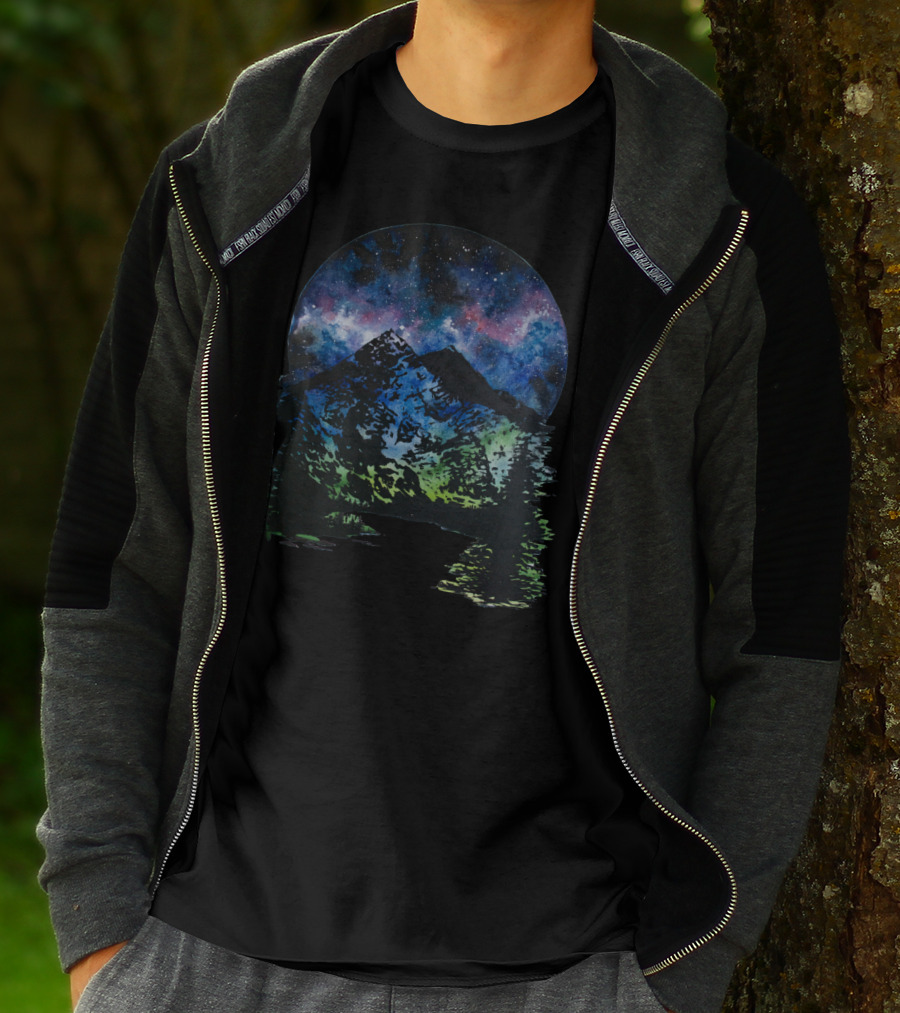Space Mountain Night Sky And Aurora Over Mountain T-Shirt