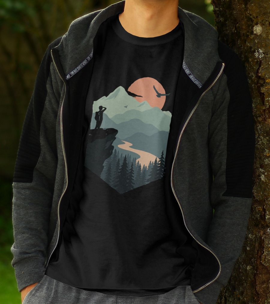 Vast Views Scenic Mountain Sunset With Silhouette And Birds T-Shirt