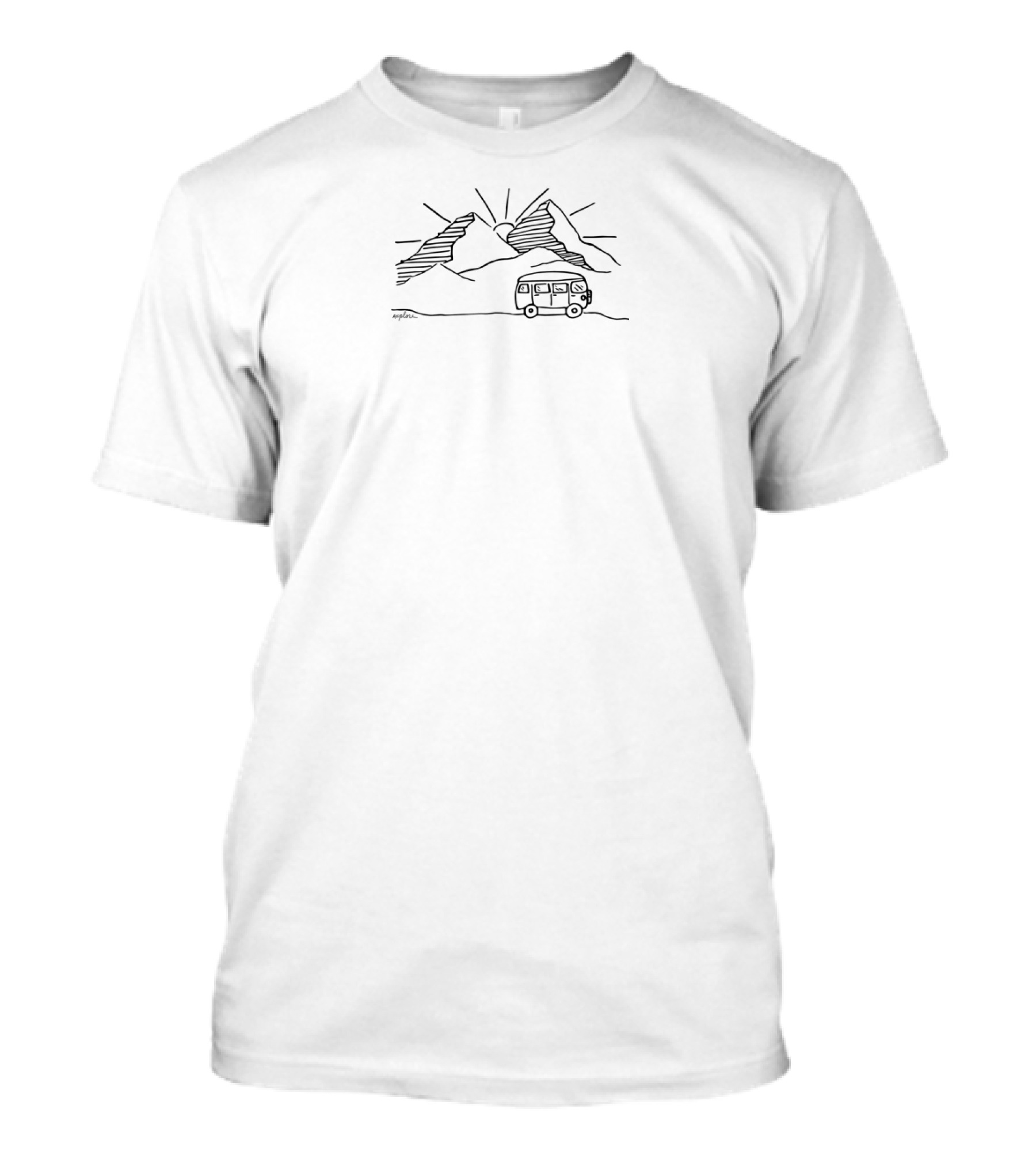 Explore Adventure Mountains With Camper Van And Sunburst T-Shirt