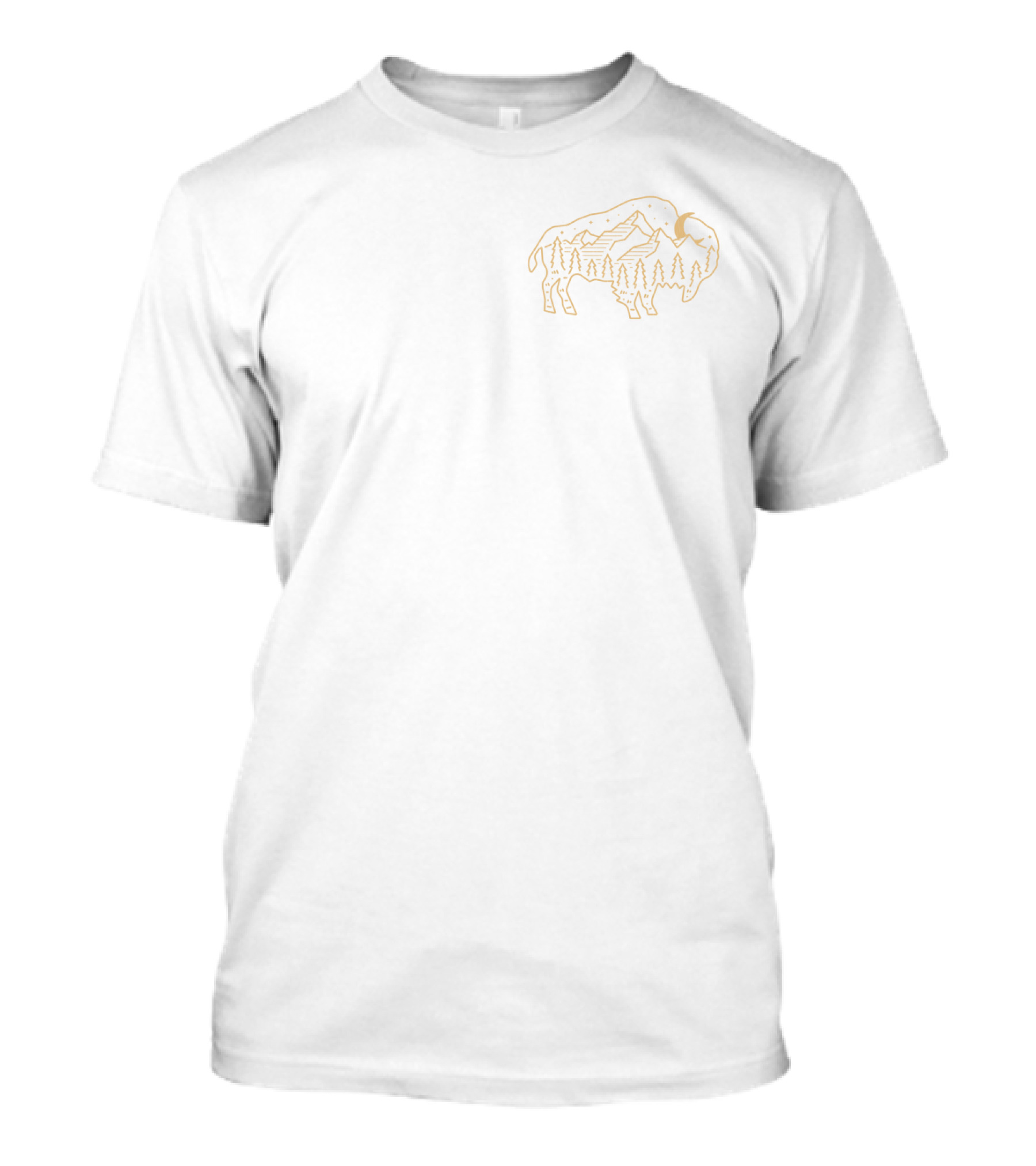 Buffalo Silhouette With Mountains And Pine Trees Under Night Sky T-Shirt