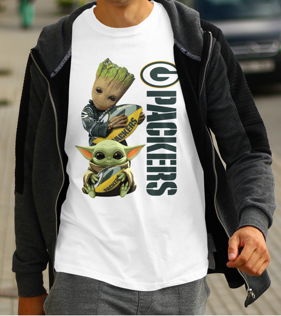 Baby Groot And Baby Yoda With Packers Football T-Shirt