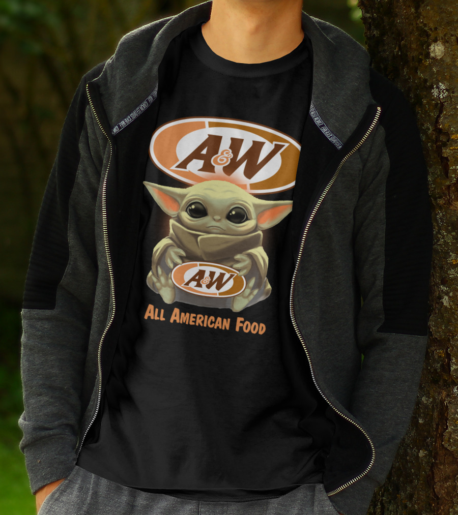 Baby Yoda Holding A&W All American Food T-Shirt