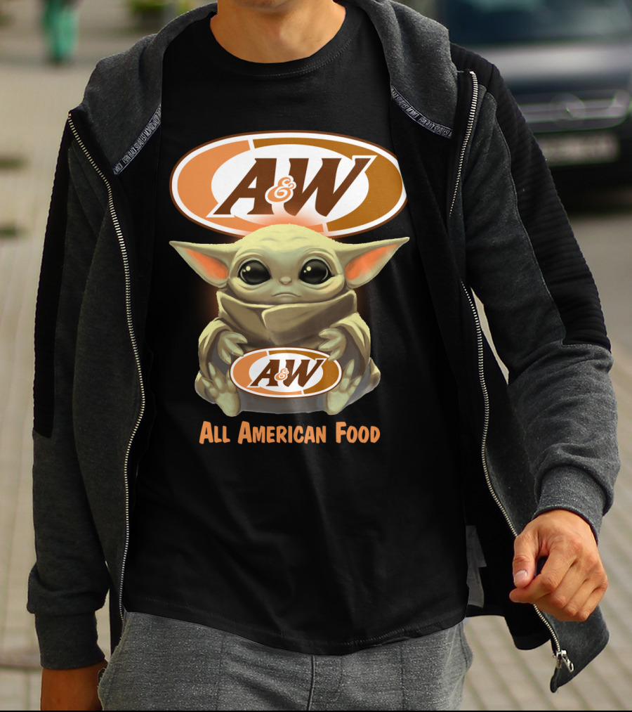 Baby Yoda Holding A&W All American Food T-Shirt