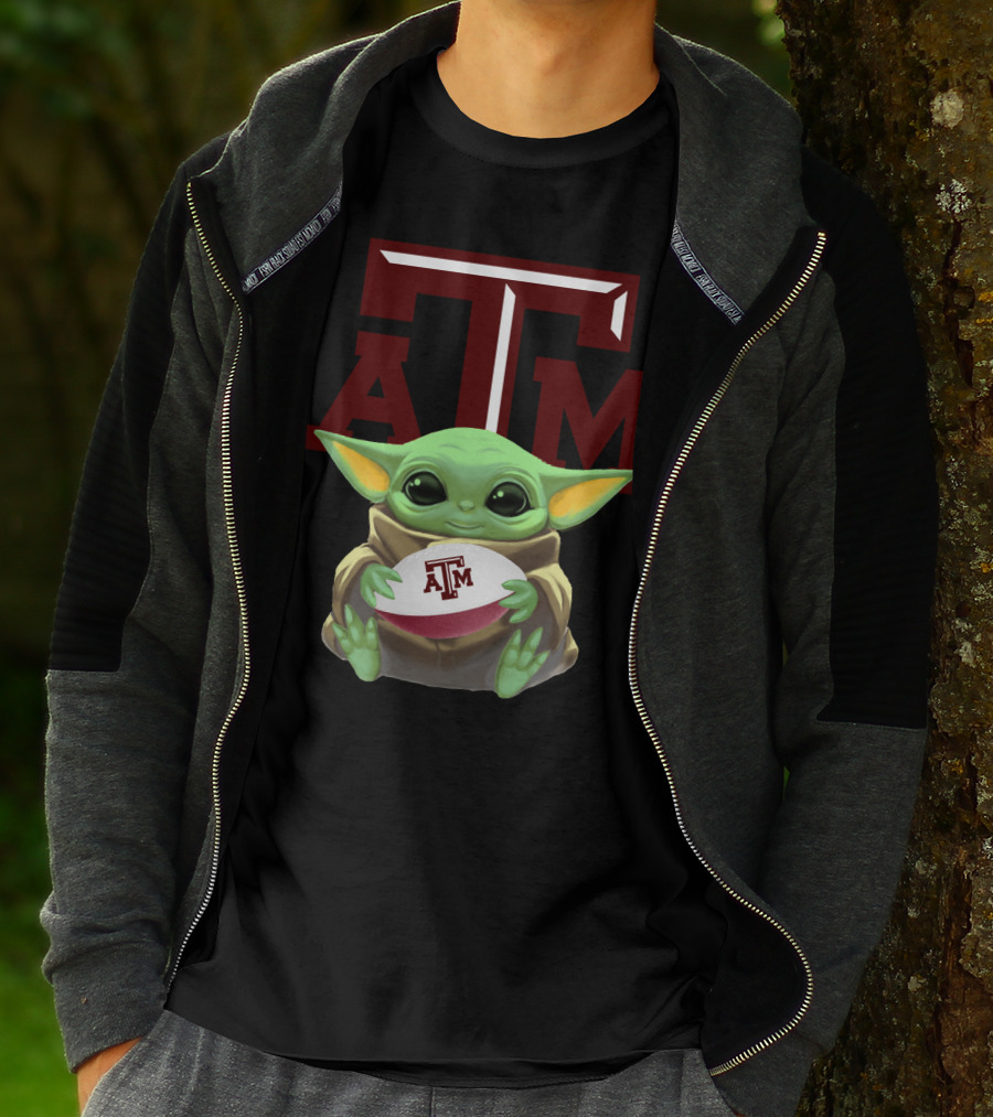 Baby Yoda Holding Texas A&M Aggies Football ATM T-Shirt
