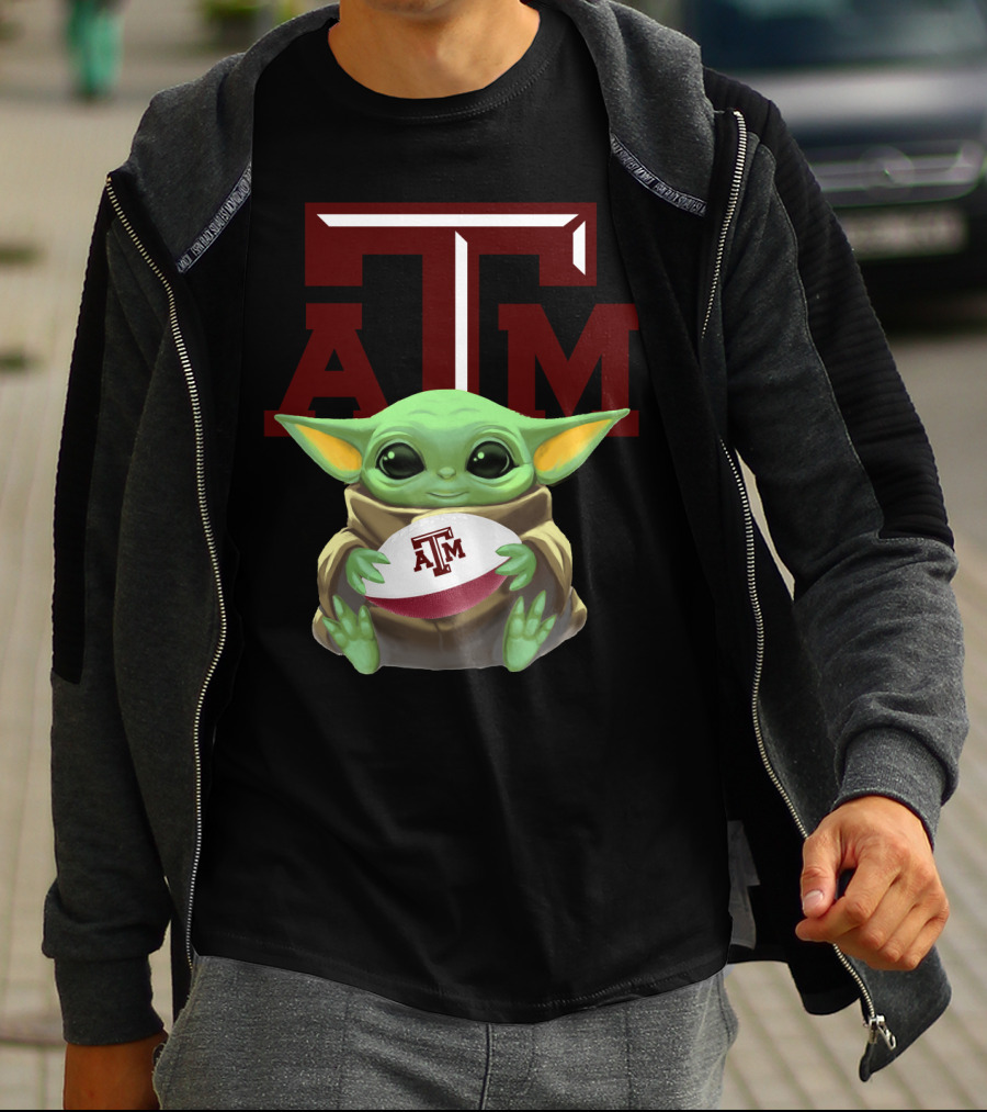 Baby Yoda Holding Texas A&M Aggies Football ATM T-Shirt