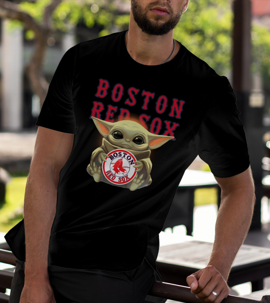 Boston Red Sox Baby Yoda Hugging Red Sox Emblem T-Shirt