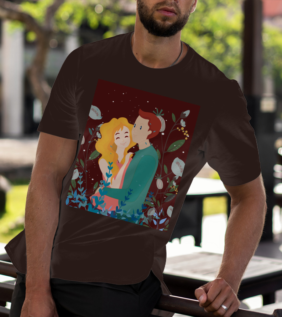 Lover Dating Romantic Embrace Amidst Floral Background T-Shirt
