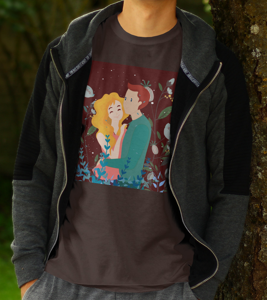 Lover Dating Romantic Embrace Amidst Floral Background T-Shirt