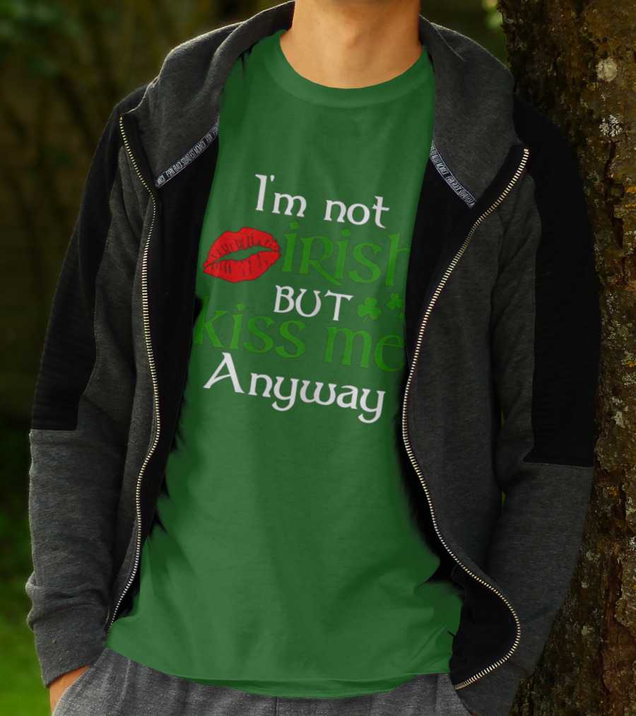 I'm Not Irish But Kiss Me Anyway Red Lips Shamrocks St Patrick Day T-Shirt