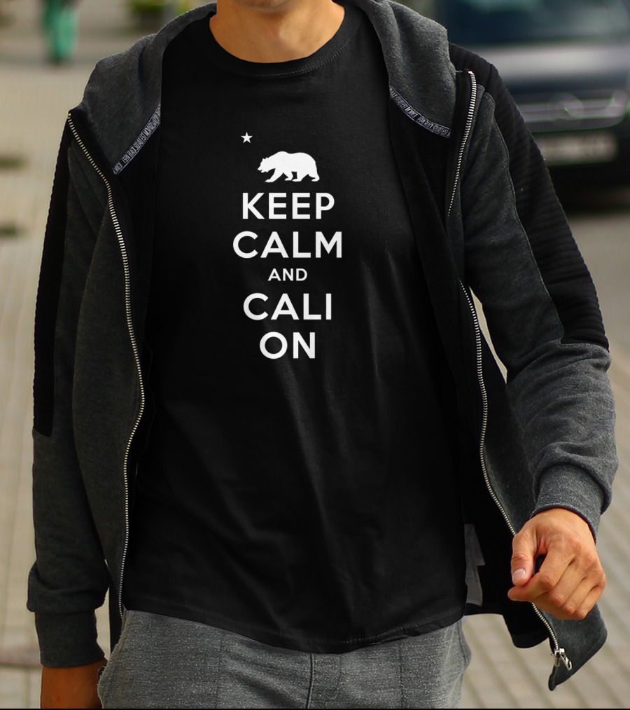 Keep Calm And Cali On Bear Silhouette With Star California T-Shirt