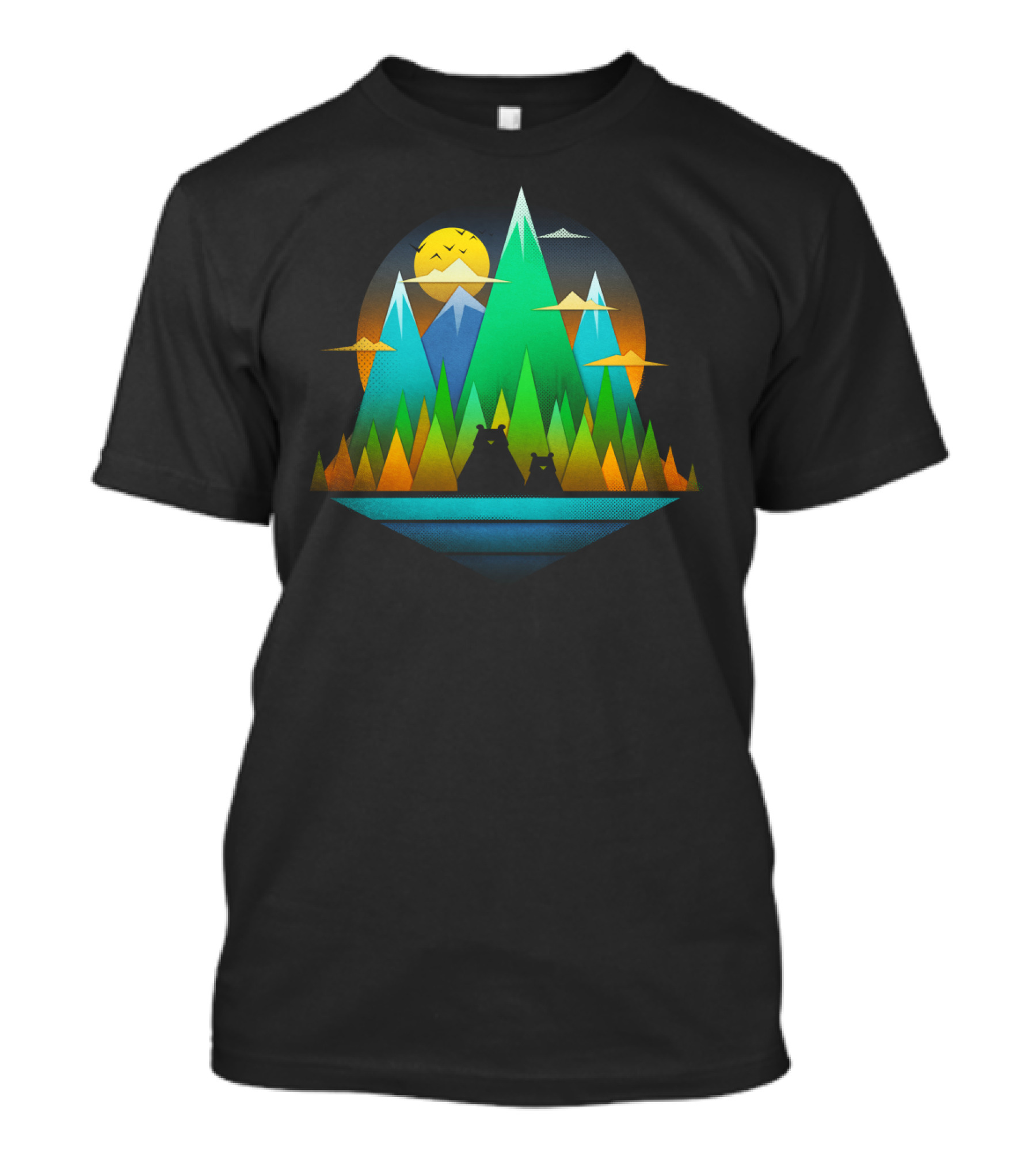 Geometric Bears In Colorful Mountain Landscape T-Shirt