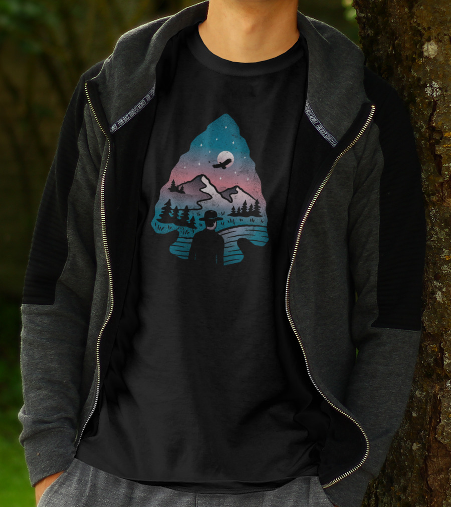 Take Aim Silhouette With Arrowhead Mountain And Moonlit Sky T-Shirt