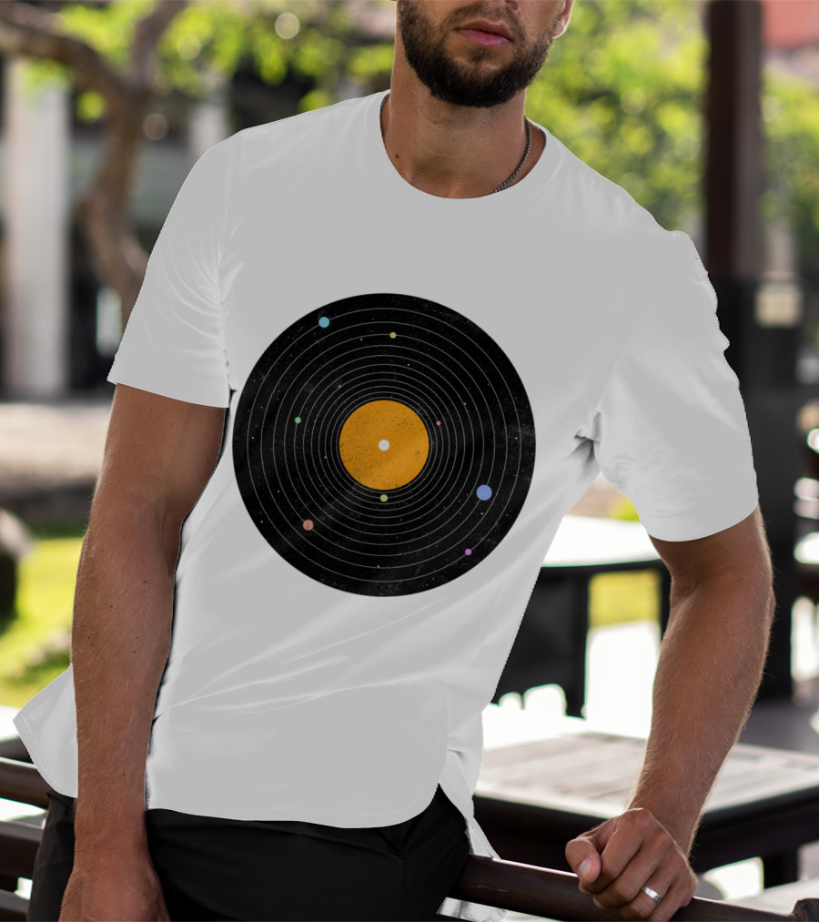 Solar System Vinyl Record Planets Orbiting Cosmic Sound T-Shirt