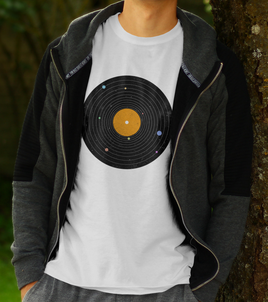 Solar System Vinyl Record Planets Orbiting Cosmic Sound T-Shirt