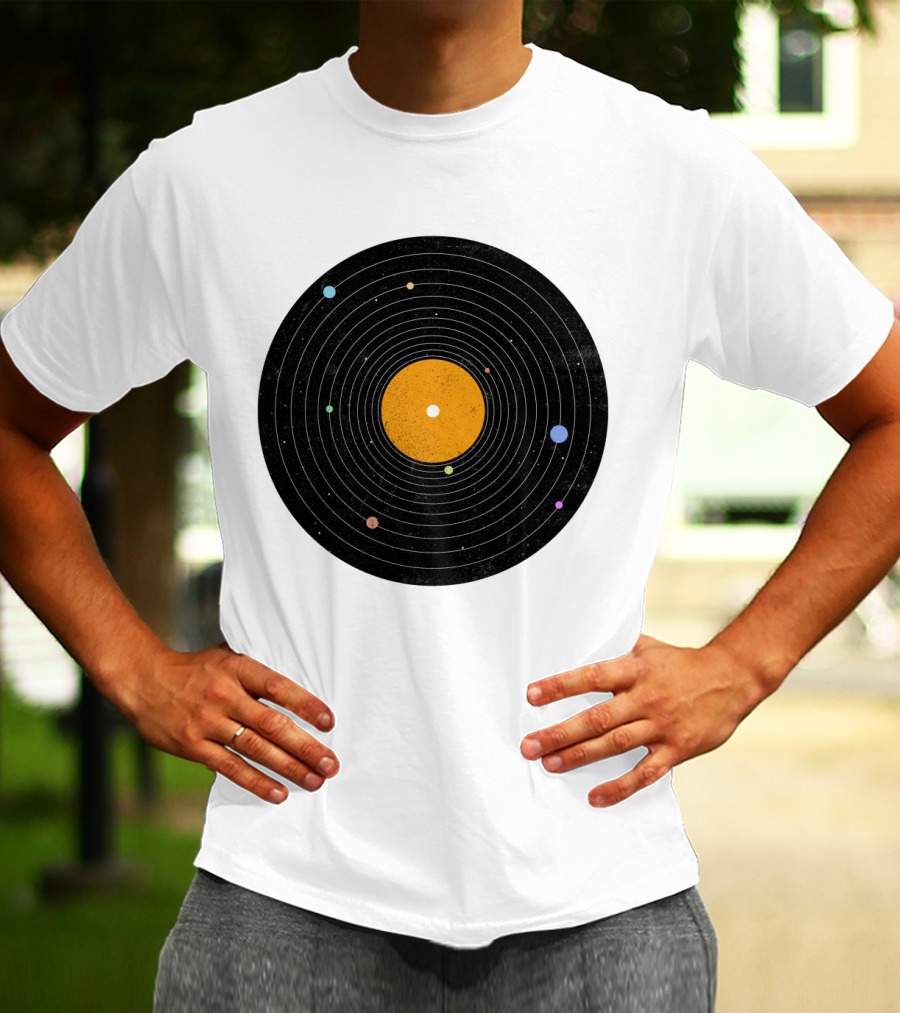 Solar System Vinyl Record Planets Orbiting Cosmic Sound T-Shirt