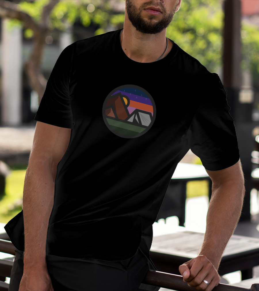 Base Camp Night Scenic Mountain Sunset Campfire Adventure T-Shirt