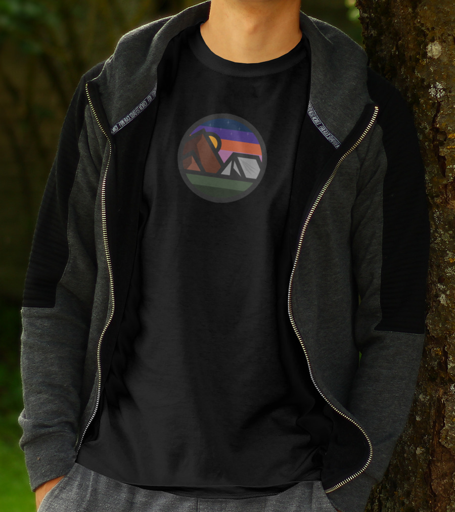 Base Camp Night Scenic Mountain Sunset Campfire Adventure T-Shirt