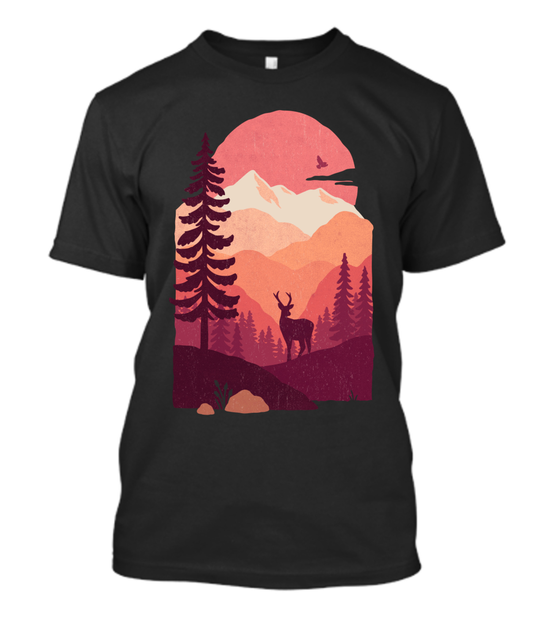 Crimson Peaks Sunset Deer Silhouette Mountain Landscape T-Shirt