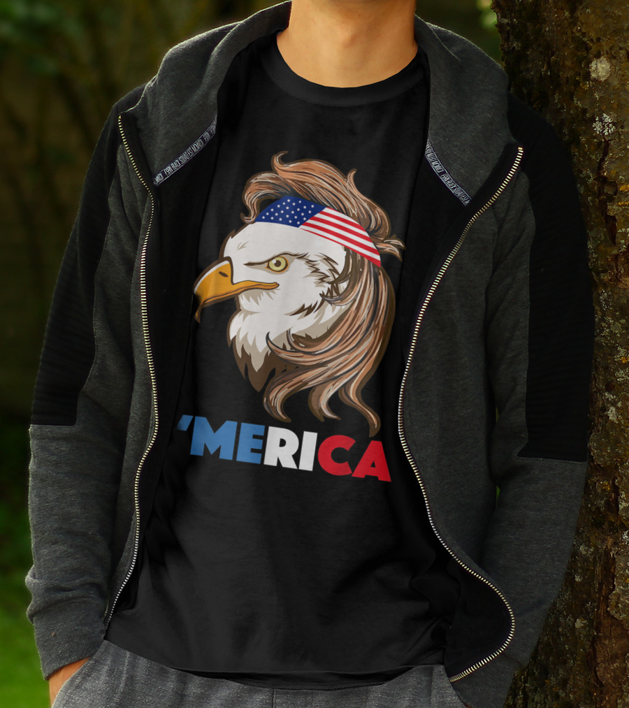 'Merca Bald Eagle Mullet American Flag Headband T-Shirt