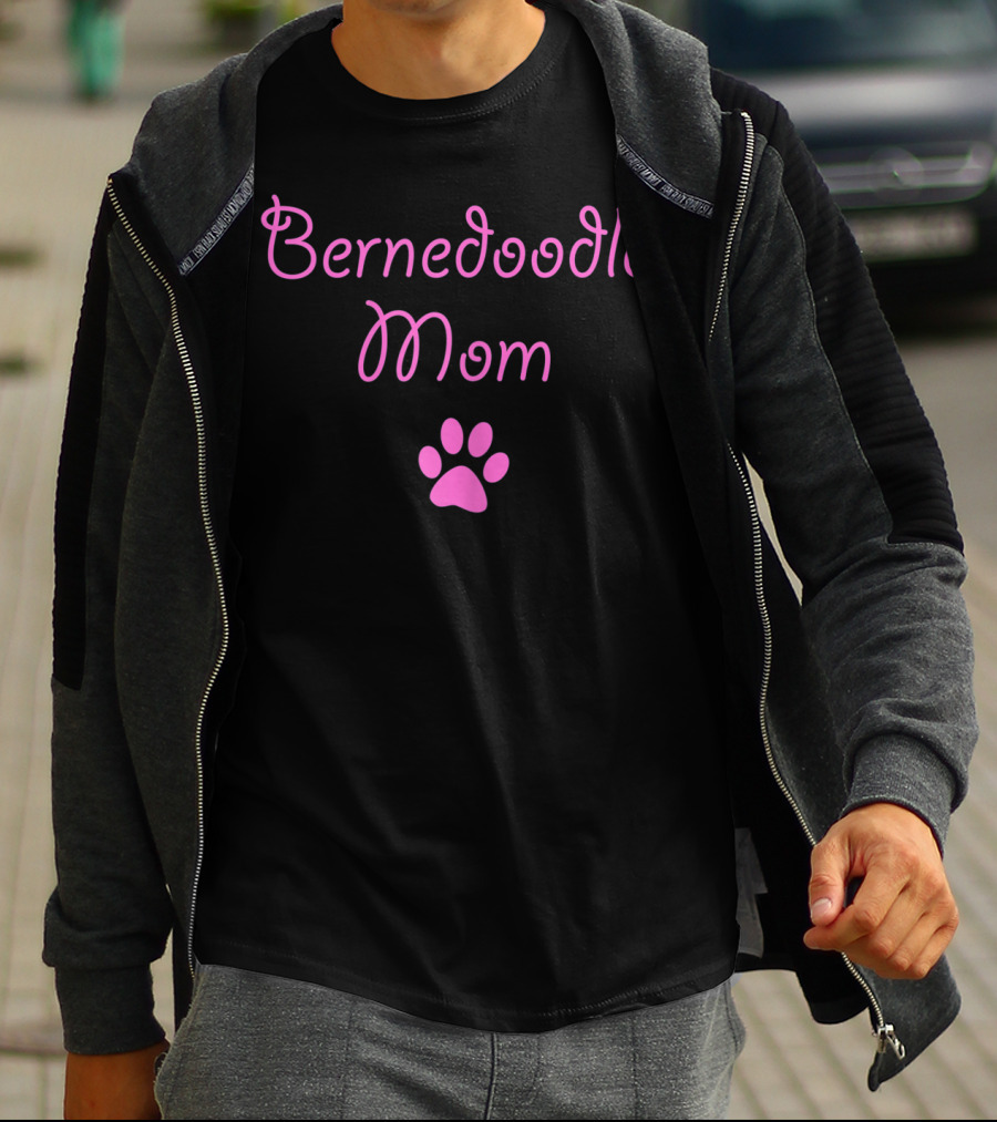 Bernedoodle Mom With Pink Paw Prints T-Shirt