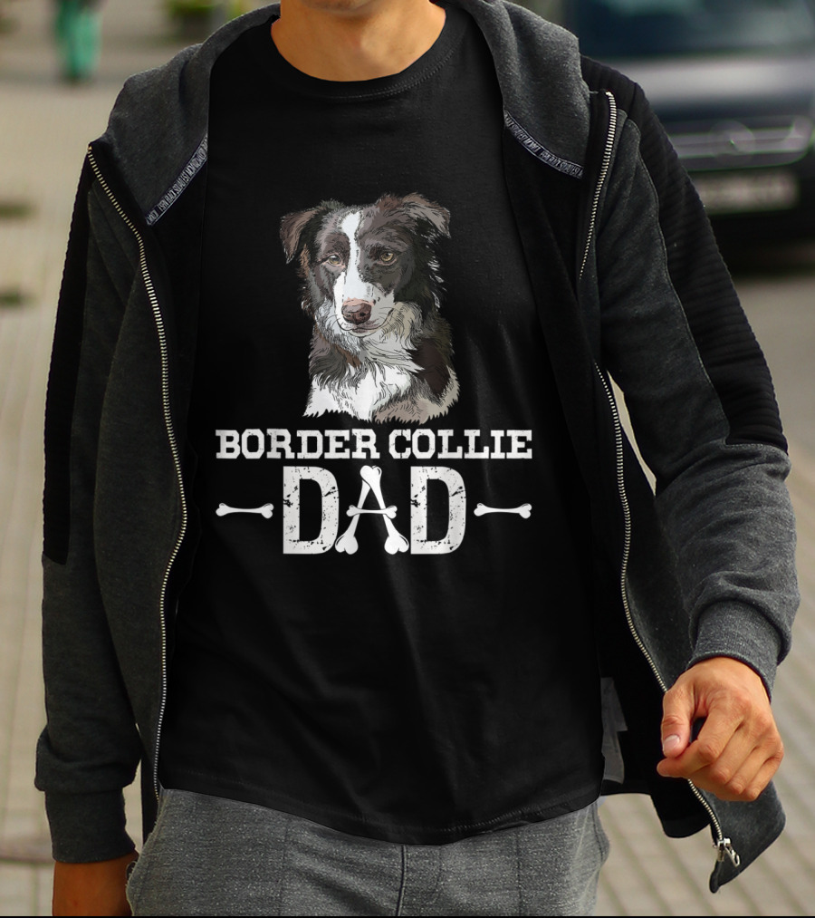 Border Collie Dad With Detailed Dog Illustration And Bone Accents T-Shirt