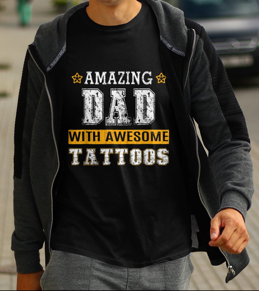 Amazing Dad With Awesome Tattoos Stars T-Shirt