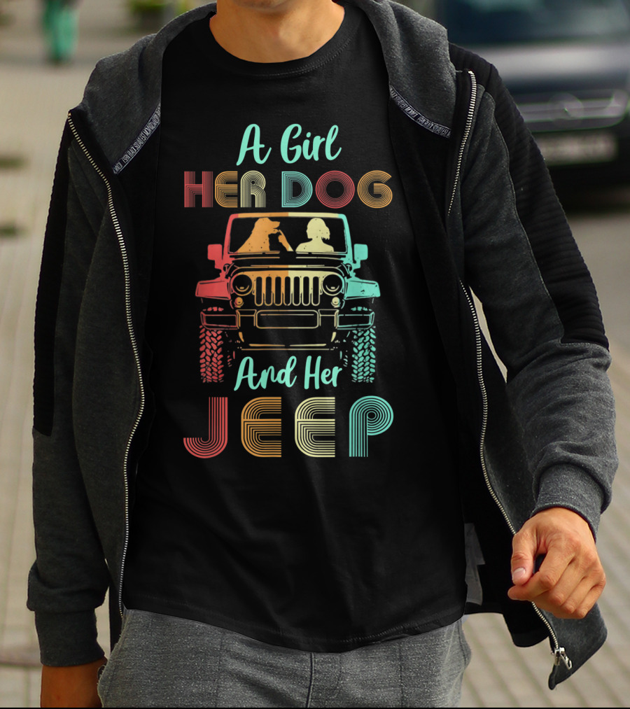 A Girl Her Dog And Her Jeep Vintage Adventure T-Shirt