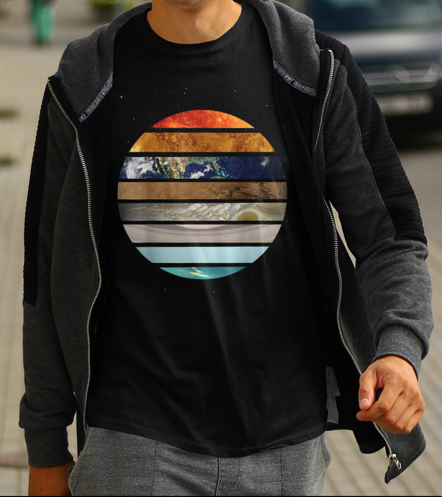 Amazing Planet Great Astronomy Solar System Stripes T-Shirt