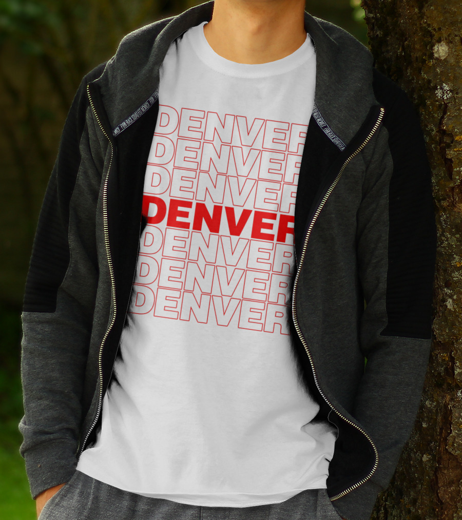 Denver Colorado Thank You Bag Style Repeated Red Lettering T-Shirt
