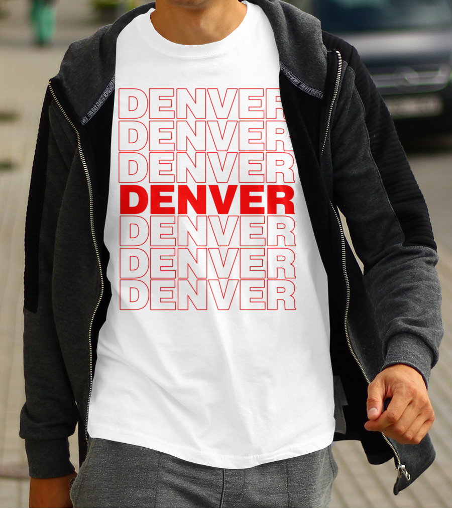 Denver Colorado Thank You Bag Style Repeated Red Lettering T-Shirt
