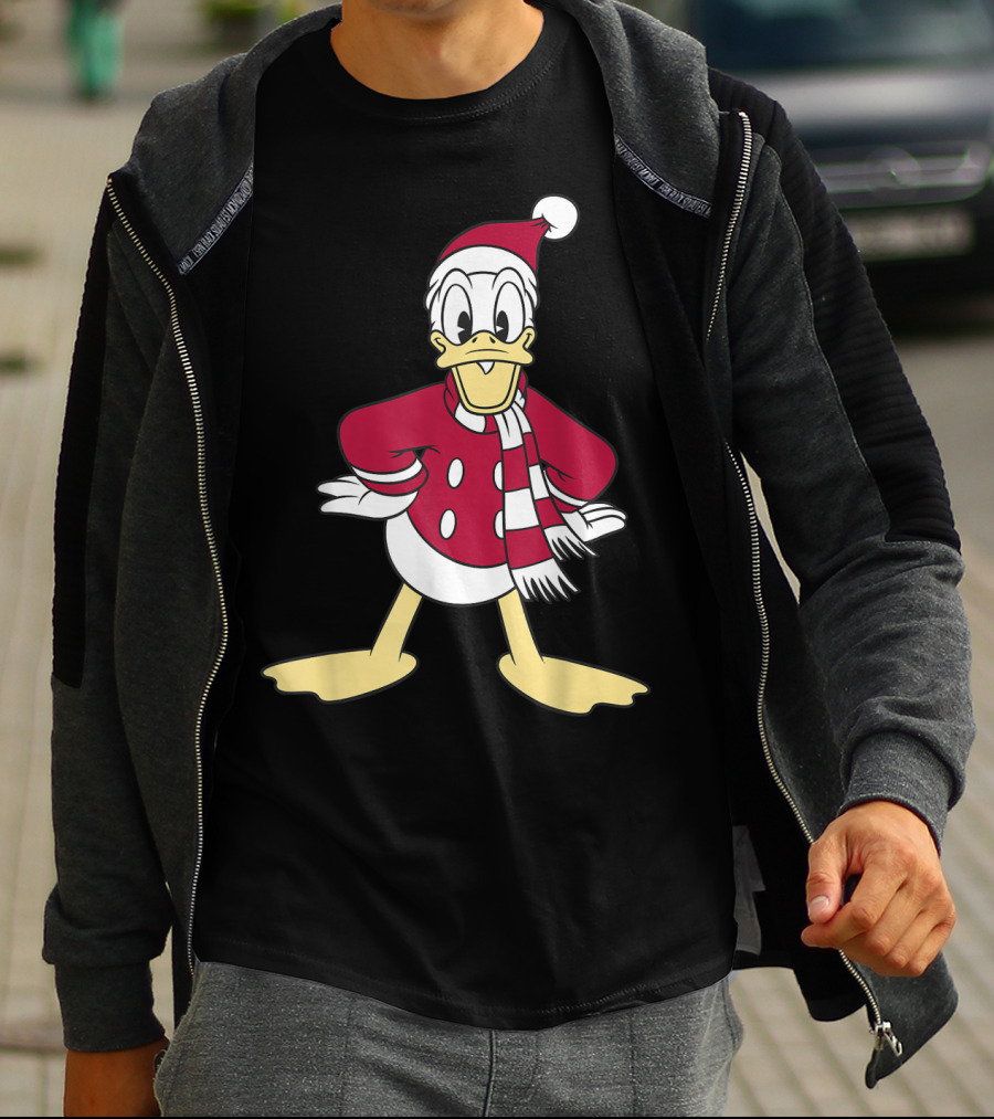 Disney Donald Duck In Festive Red Santa Outfit With Scarf T-Shirt