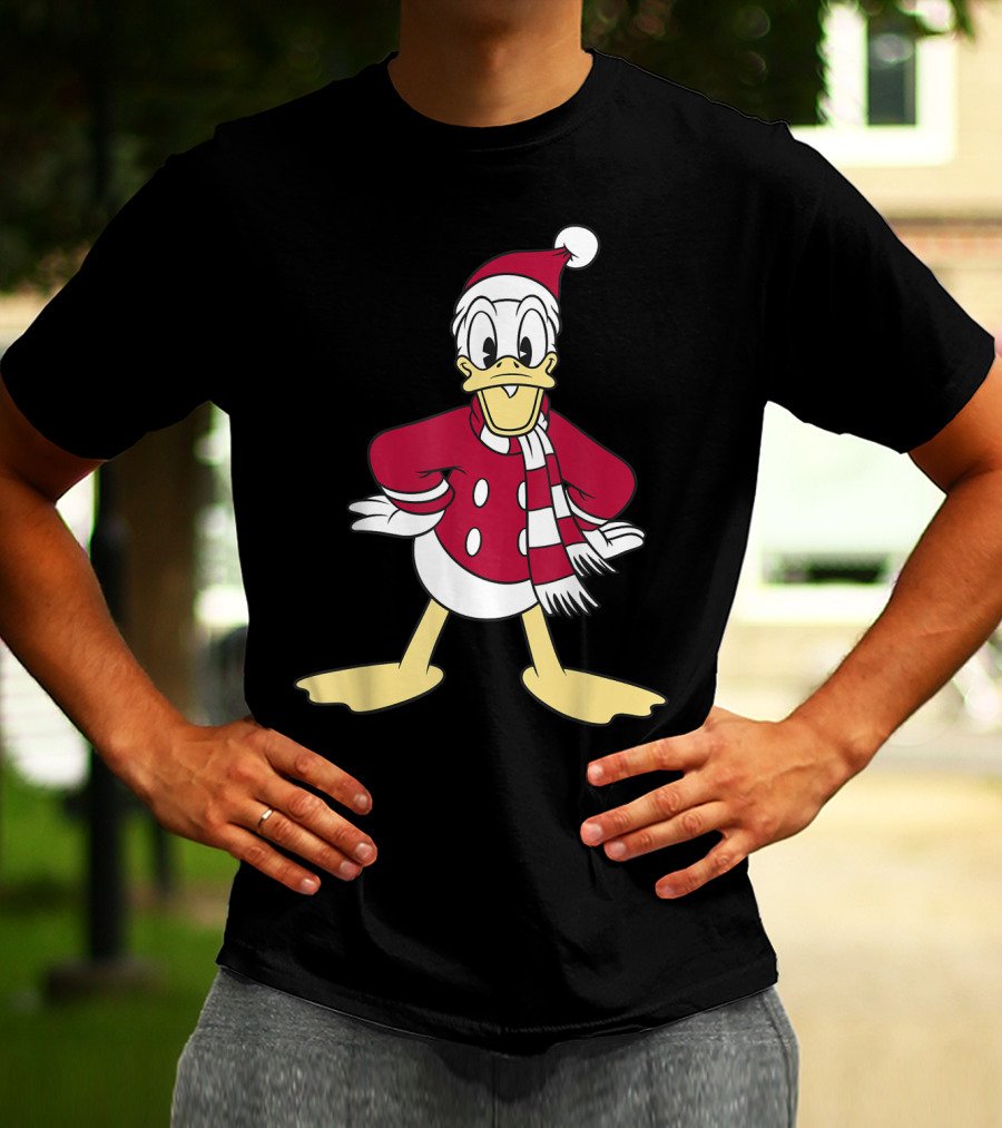 Disney Donald Duck In Festive Red Santa Outfit With Scarf T-Shirt