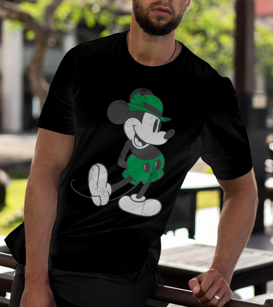 Mickey Mouse Classic Green Clover Hat Disney T-Shirt