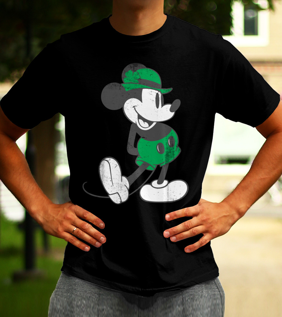 Mickey Mouse Classic Green Clover Hat Disney T-Shirt