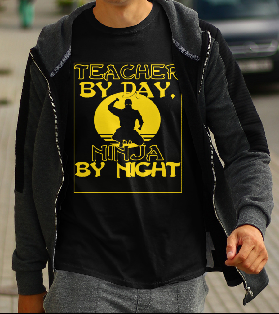 Teacher By Day Ninja By Night Silhouette Against Yellow Circle T-Shirt