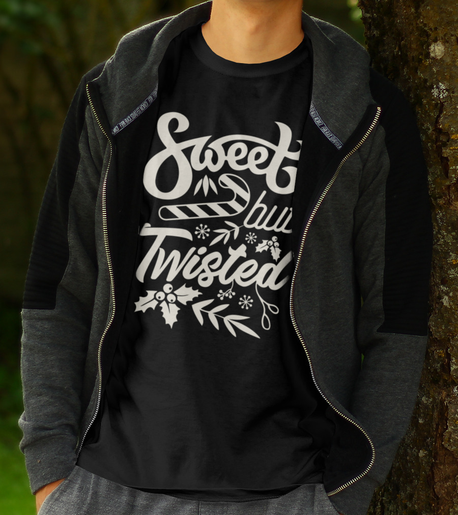 Sweet But Twisted Funny Christmas Party Candy Cane And Holly T-Shirt