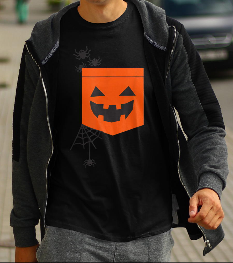 Happy Halloween Pumpkin With Spiderweb And Creepy Faces T-Shirt